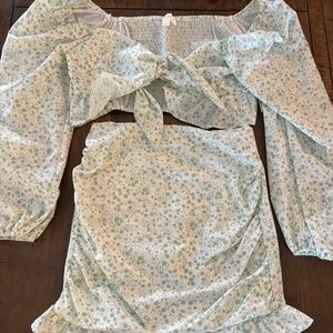Women's two piece top and skirt set. White and Mint green, Vici dolls brand.